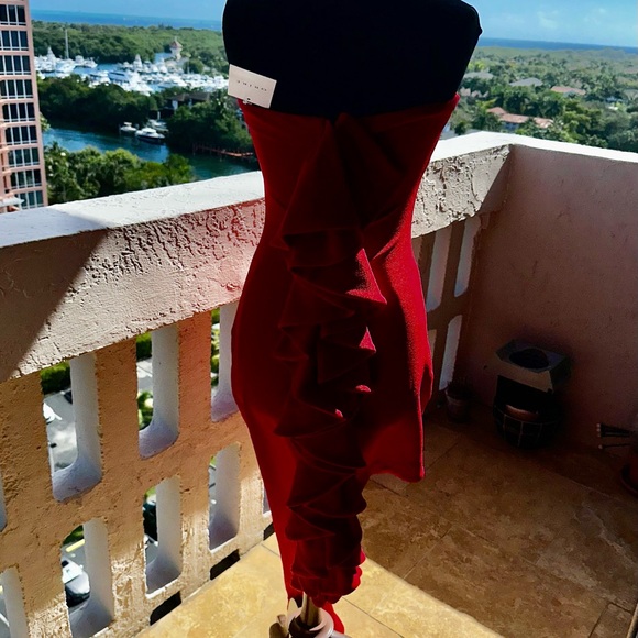 NWT Orire June Red Strapless Asymmetric Statement Dress | Ruffle Back | Size 4 - Picture 6 of 8